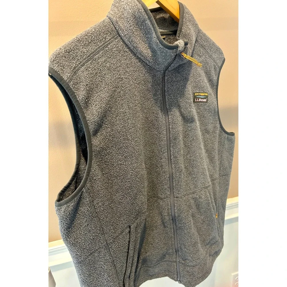 LL Bean Sweater Fleece Vest Mens Large Gray Full Zip Recycled 504672 Heather